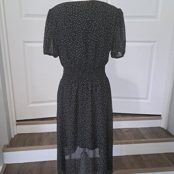 FASHION Polka Dots  V-Neck Midi Short Sleeve Boho High Low Hem Dress Sz M NWT - Picture 8 of 11